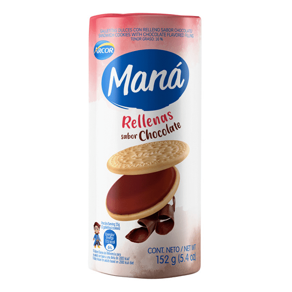 ARCOR MANA VAINILLA RELLENO CHOCOLATE 152G